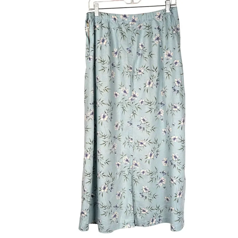 V Liz Claiborne Y2K Sz 10Blue linen blend Skirt Elastic backW 30-32 Len 36